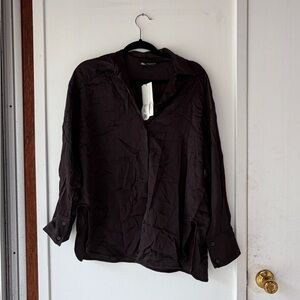 Zara Women's Silky Black Button-Up Shirt XS NWT